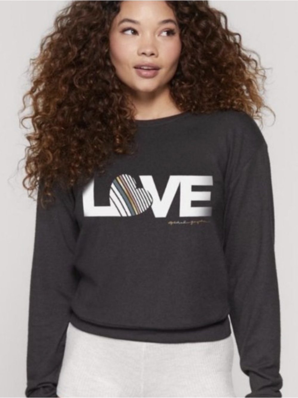 NWOT Spiritual Gangster LOVE Graphic Long Sleeve Top in Charcoal Gray, Size S